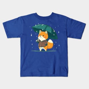 Shiba Inu In The Rain Kids T-Shirt